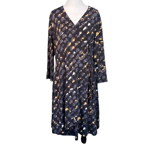 H by Halston Wrap Front Slinky Jersey Dress Brush Stroke Pattern 3/4 Sleeve - Picture 3 of 13